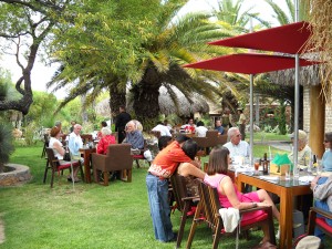 Al fresco diners enjoy the lovely gardens at the Nirvana Restaurant retreat near Atotonilco